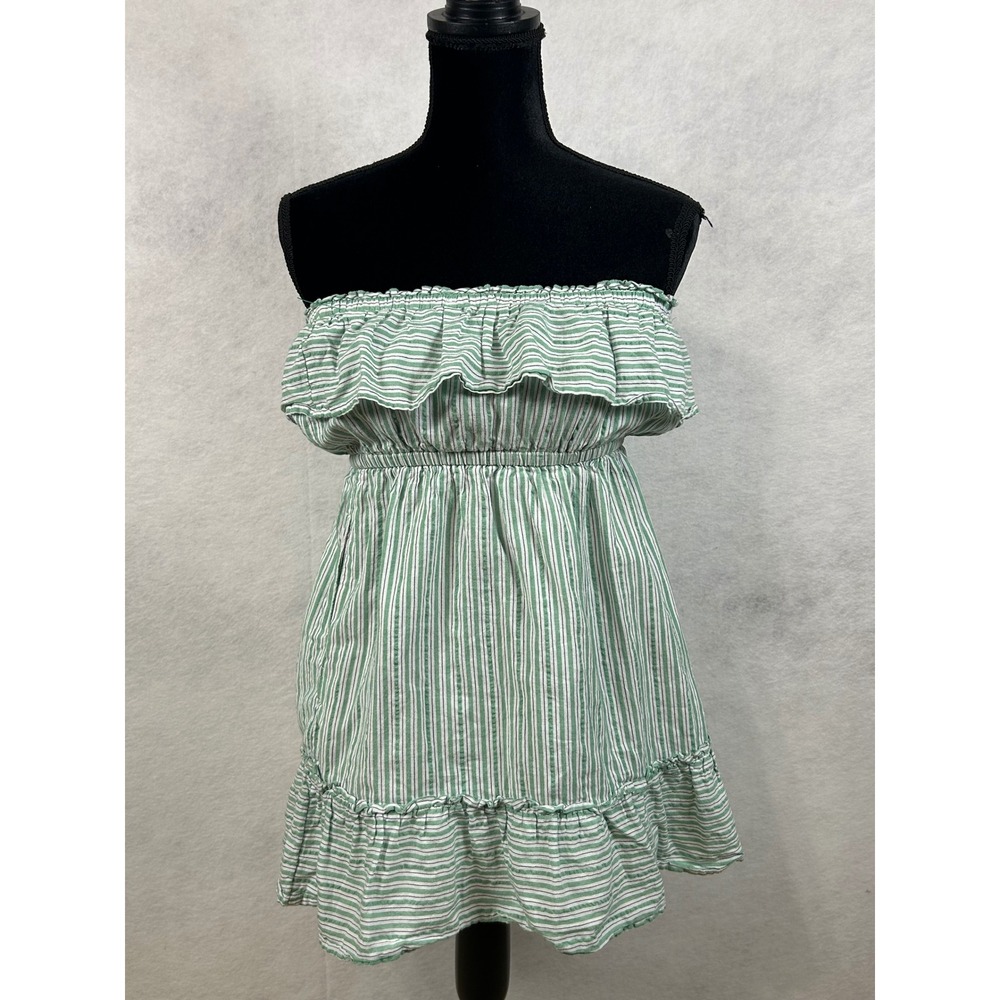 American Eagle Green White Striped Strapless Ruffle Tassel Tube Top Small
